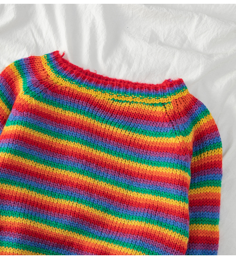 Korean Style Rainbow Sweater Loose Stripe Pullover Knitted Runway Jumpers Women's Sweaters Multicolor Loose Women's Clothes 201225