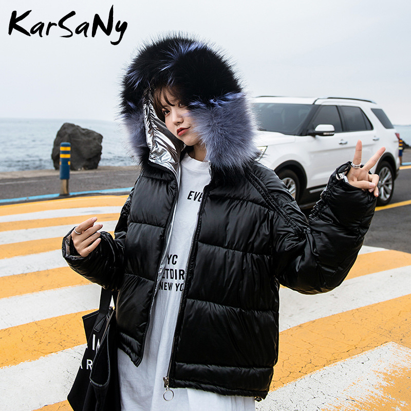 KarSaNy Fashion Winter Jackets Women Parka With Fur Woman Oversize Coat and Jacket Shiny Thicken Warm Coat With Fur Hood 201019
