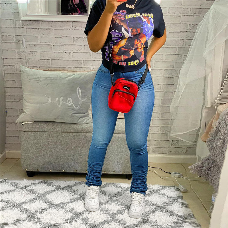 Plus size 2XL Women stretchy jeans washed blue jeans fashion solid color denim Pants casual solid color black stack leggings DHL SHIP 4346