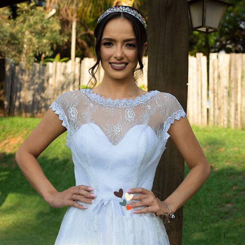 2021 Jewel Neck Full Lace Plus Size Bridal Gowns Vestidos De Novia Vintage Teal Length Western Country Wedding Dresses