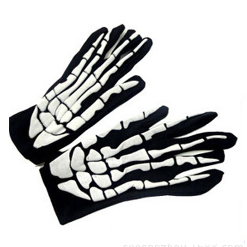 

Five Fingers Gloves Autumn And Winter Halloween Horror Skull Claw Bone Skeleton Goth Racing Full Mitten Ladies Half Finger