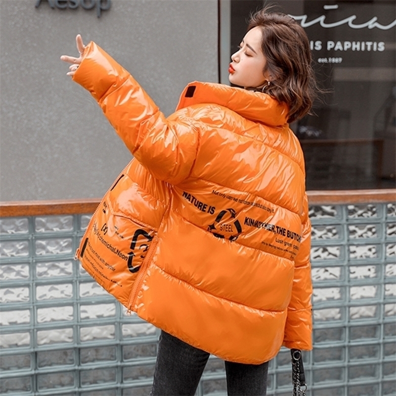Winter Jackets Women's Letter Printing Oversized Casual Short Parkas Female Stand Collar Thick Coats Women Puffer Jacket 201202
