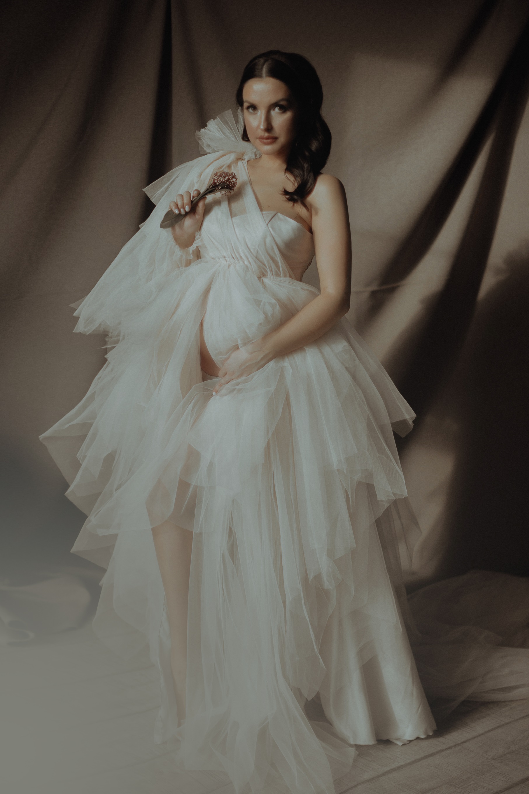 One Shoulder Maternity Dresses Lace Evening Gowns for Photoshoot Boudoir Lingerie Tulle Robe Bathrobe Nightwear Jackets Babydoll