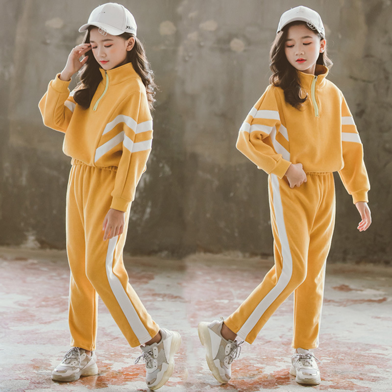Autumn Kids Tracksuit Girls Costume Children's Clothing Hoodie Striped +Pants Kids Sport Suits for 3-15Y Girls Clothes Set CL059 Y1117