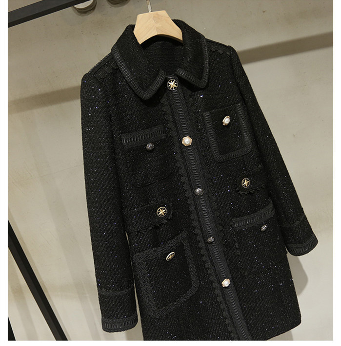 Autumn winter women's high quality tweed coat chic elegant sequins women coat B119 201215