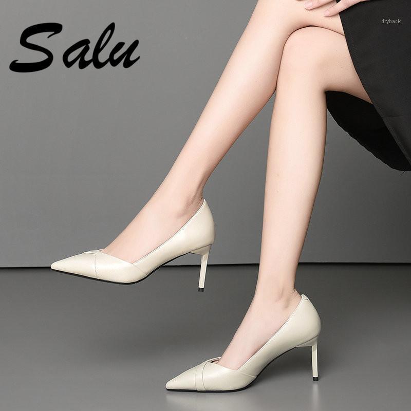 Salu 2021 new arrival Genuine leather pumps women shoes pointed toe high heels shoes fashion dress woman1, Beige 
Salu 2021 new arrival Genuine leather pumps women shoes pointed toe high heels shoes fashion dress woman1, Beige