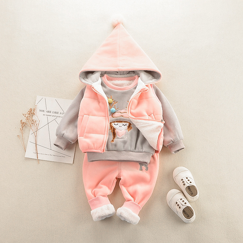Baby Boys Girls Christmas winter Warm WaistCoat + Sweatshirt + Pants 3Pcs plus velvet Infant Toddler Kids Children Sports Suit LJ200916