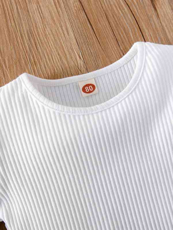 Baby Ribbed Knit Flounce Sleeve Top & Ruffle Trim Pinafore Skirt SHE