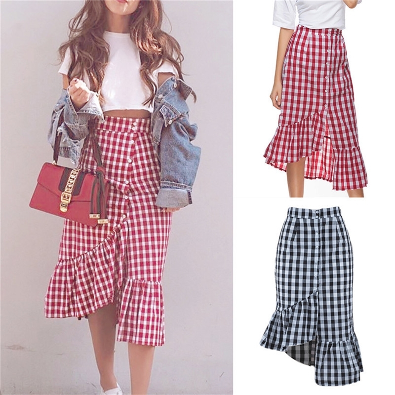 New Fashion Style Summer Skirts Womens Plaid Casual Ruffled Button Party Slit High Waist Mid-Calf Skirt Femme Saia Y18 Y200326, Black
New Fashion Style Summer Skirts Womens Plaid Casual Ruffled Button Party Slit High Waist Mid-Calf Skirt Femme Saia Y18 Y200326, Black
