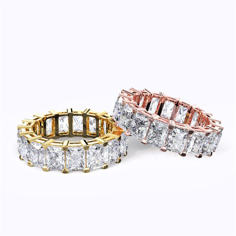 Cocktail New Arrival Unique Sparkling Luxury Jewelry 925 Sterling Silver Radiant Cut White Topaz CZ Diamond Women Wedding Band Ring Gift