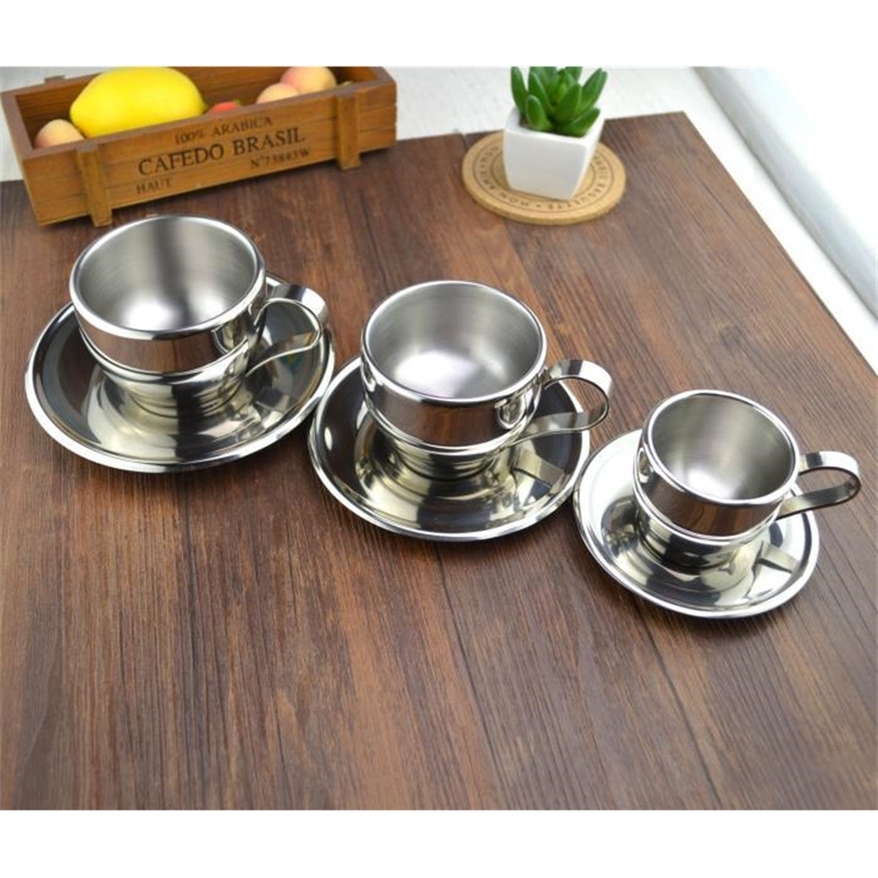 Fashion stainless steel double layer coffee cup set flower tea cup tea cup d'Angleterre espresso bother mug coffee mug T200506