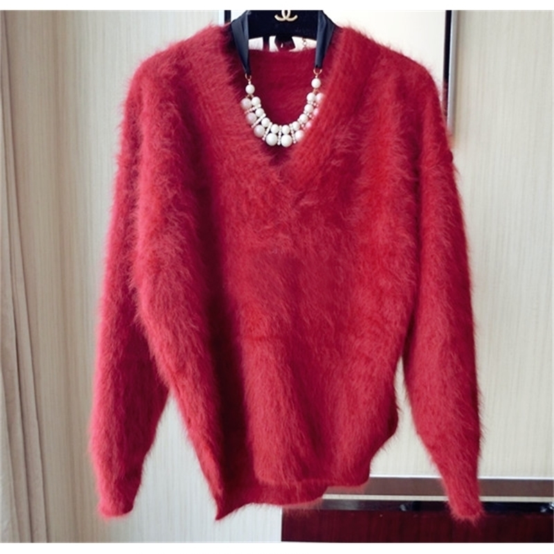 genuine mink cashmere sweater women cashmere coat pure mink Customized size and color v neck sweater wsr296 201201