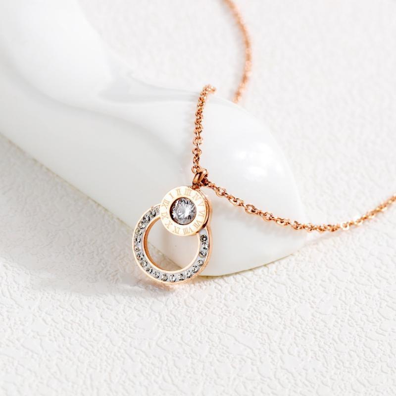New Fashion Rose Gold Stainless Steel Pendant Necklace For Women Roman Numeral Round Shape Mosaic Zircon Jewelry Girl Gift XL0911 
New Fashion Rose Gold Stainless Steel Pendant Necklace For Women Roman Numeral Round Shape Mosaic Zircon Jewelry Girl Gift XL0911