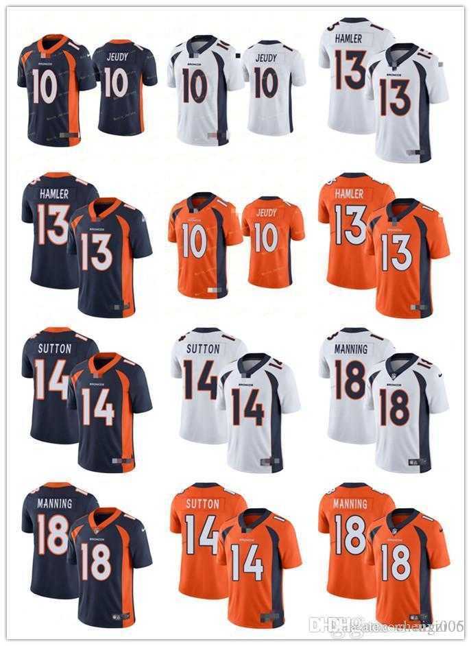 Mens Womens Youth Denver„Broncos„10 Jerry Jeudy 18 Peyton Manning 13 KJ Hamler 14 Courtland Sutton Orange Football Jerseys-image