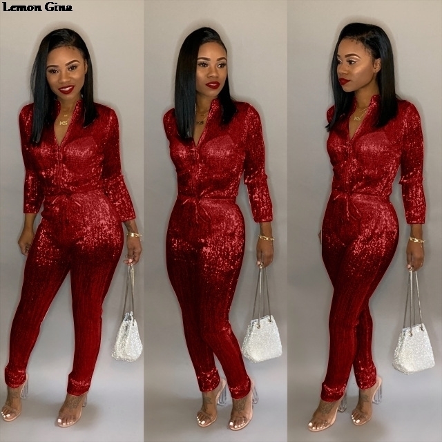 Lemon Gina women new gold silk zipper up high waist pencil long jumpsuit casual romper playsuits 4 colors S3XL plus size B9140 T200509