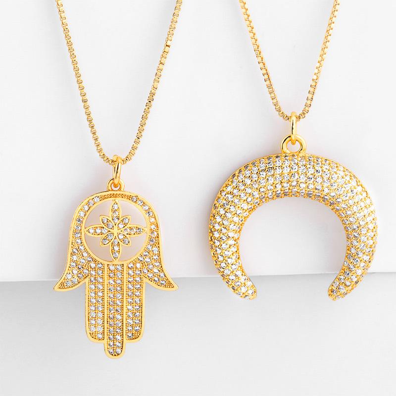 Pendant Necklaces Style Fashion Micro Pave Zircon Women Clavicular Chain Neck Decoration Moon & Hand Of Fatima
Pendant Necklaces Style Fashion Micro Pave Zircon Women Clavicular Chain Neck Decoration Moon & Hand Of Fatima