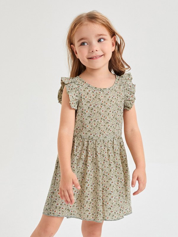 Toddler Girls 1pc Ditsy Floral Flutter Sleeve Dress SHE