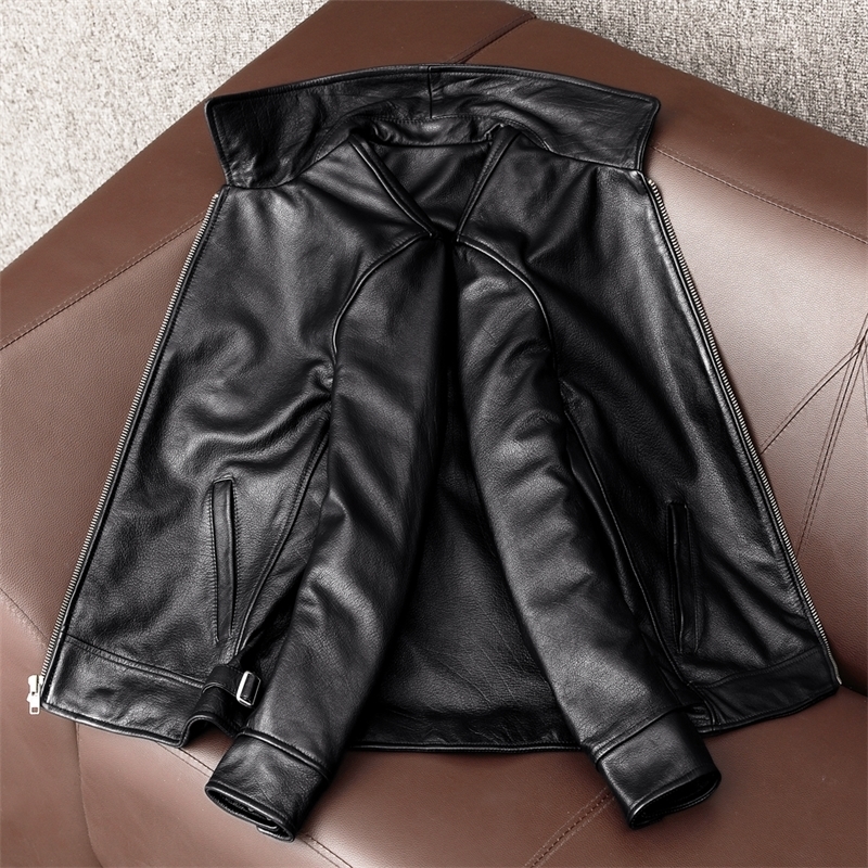 YR black cowhide jacketMen100% genuine leather coatDad's leather Jacketplus size leather clothes 201128