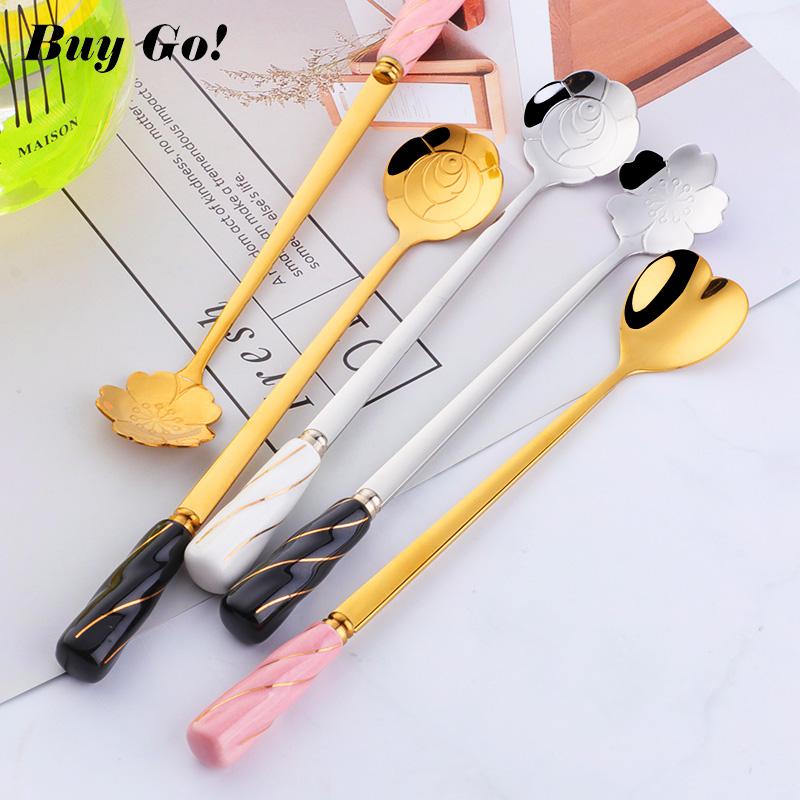 Creative Coffee Spoon with Ceramic Handle Stainless Steel Flower Design Sugar Dessert Spoon Mixing Stirring Tableware
Creative Coffee Spoon with Ceramic Handle Stainless Steel Flower Design Sugar Dessert Spoon Mixing Stirring Tableware