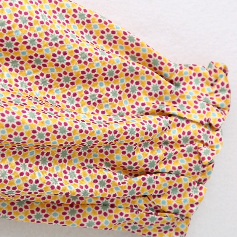 New women vintage geometric floral printing casual smock blouse ladies lantern sleeve kimono shirts chic blusas tops LS6598 T200720