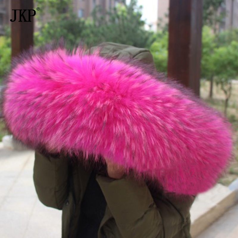 80cm Women 100% Natural Raccoon Fur Collar Real Fur Scarf Winter Warm Shawl Fur Collar Scarves Oversized Neck Cap Y201007