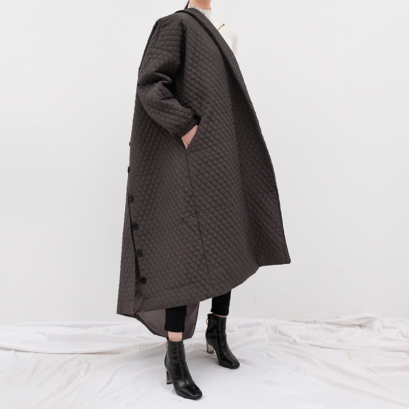 LANMREM Famale autumn winter long coat back many buttons loose fashion long sleeve cotton jacket women parkas WTH120 201214