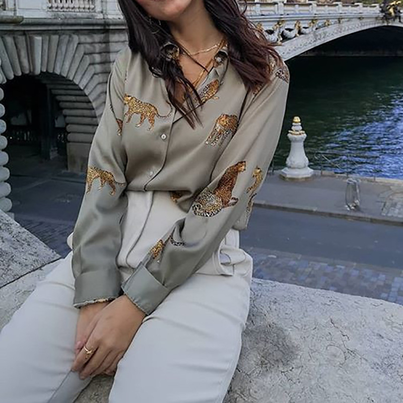 Leopard Stylish Shirt Women Turn Down Collar Office Fashion Female Blouse Long Sleeve Plus Size Lady Tops Blusa Feminina 201201