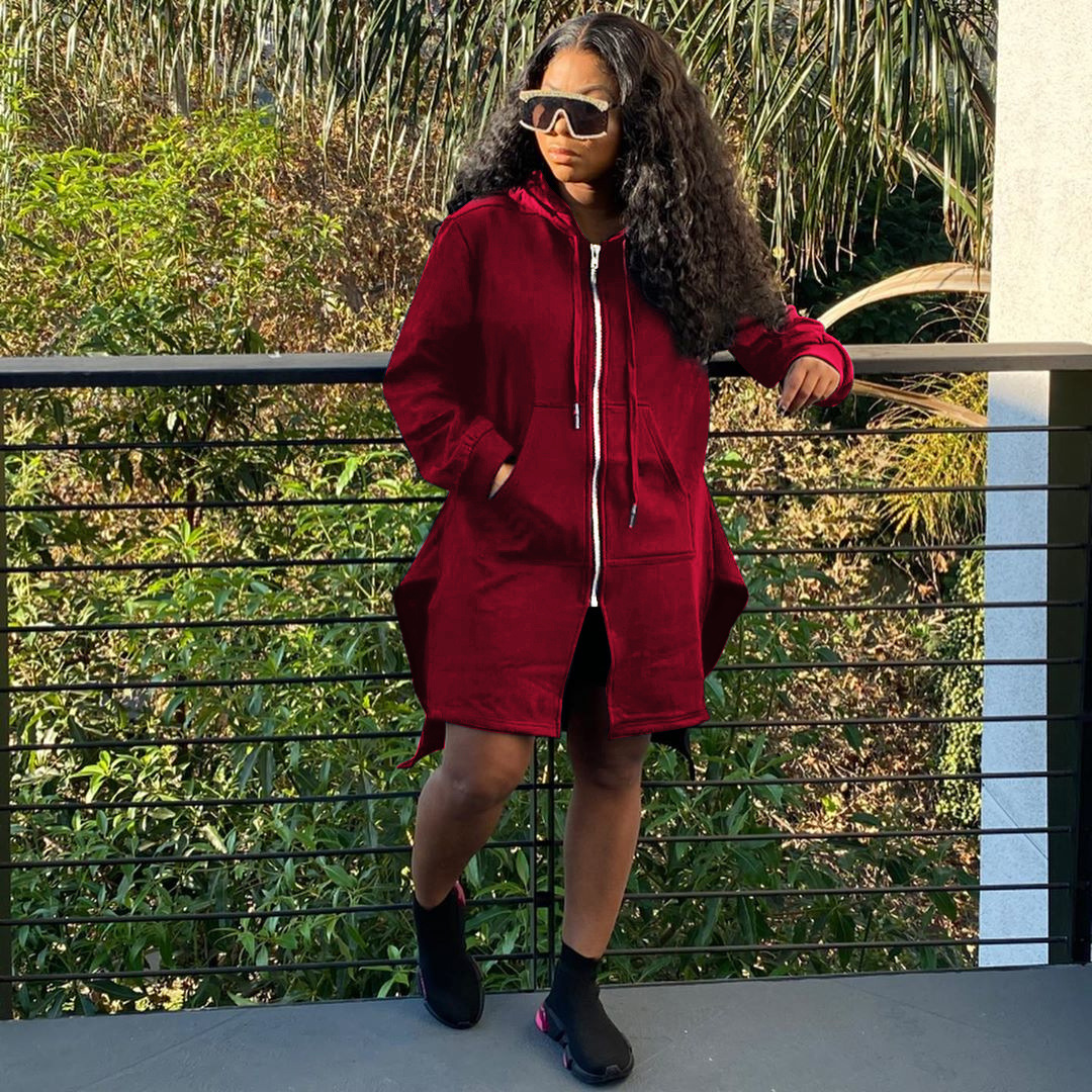 Hoodies Spot 2021 European and American spring autumn long-sleeved women's solid color plus velvet sweater jacket