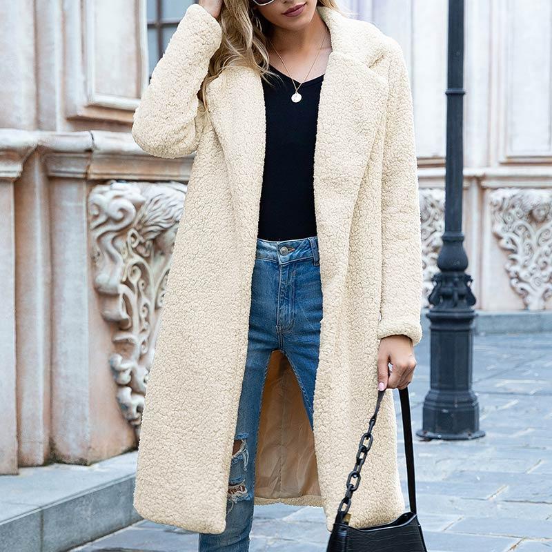 Women's Warm Plush Teddy Jacket Long Winter Coat Faux Fur Casual Outwear Camel, Khaki, Red, Coffee, Black, Navy, White, Gray, Army Green, Pink - 