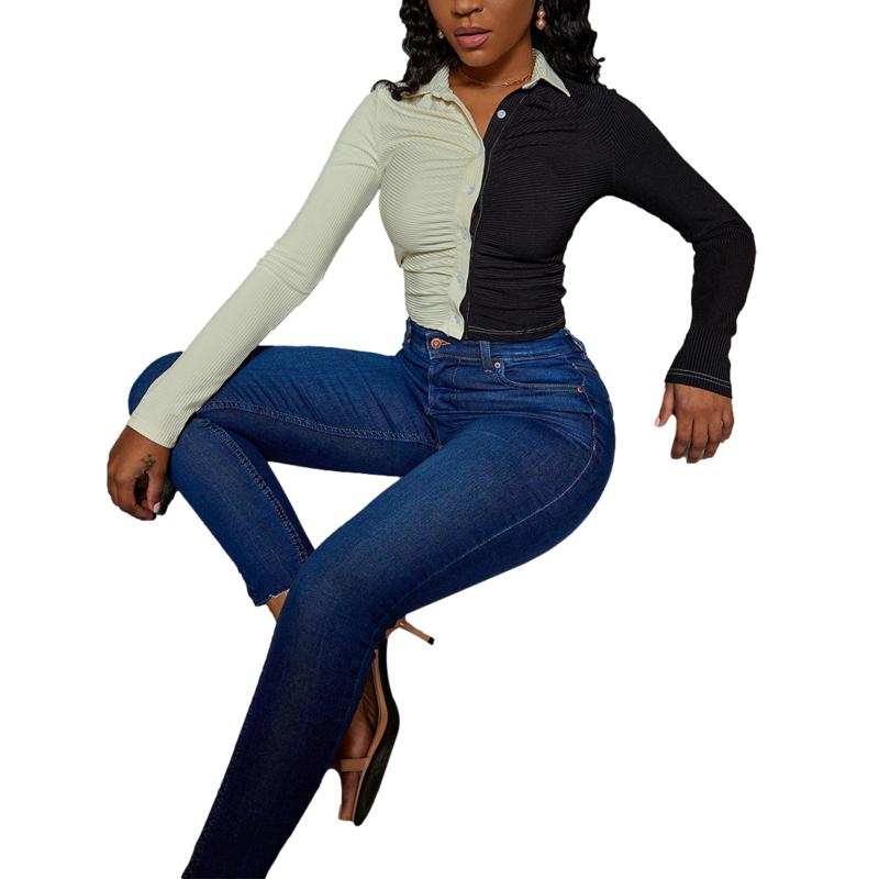 Women's Blouses & Shirts Womens Polyester Casual Autumn Ruched Lapel Long Sleeve V-Neck Color Block Button Down Crop Tops, White
Women's Blouses & Shirts Womens Polyester Casual Autumn Ruched Lapel Long Sleeve V-Neck Color Block Button Down Crop Tops, White