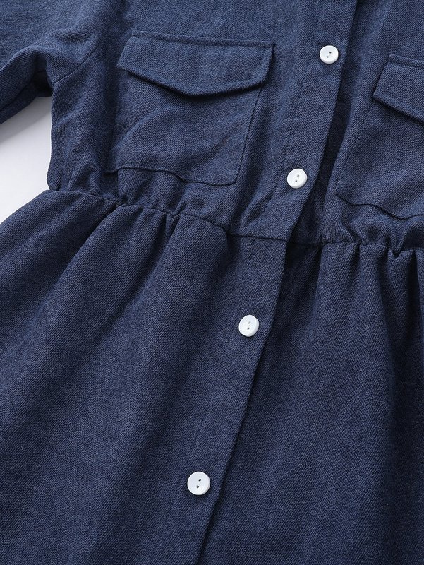 Girls Flap Pocket Corduroy Shirt Dress SHE01