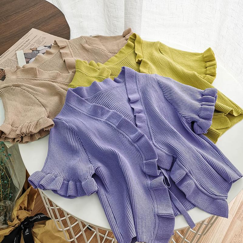 Summer Solid Sexy Ribbed Crop Top Women Fashion Lace up Ruffles Tank V Neck Short Sleeve Club Party Cropped Cardigan, Black
Summer Solid Sexy Ribbed Crop Top Women Fashion Lace up Ruffles Tank V Neck Short Sleeve Club Party Cropped Cardigan, Black