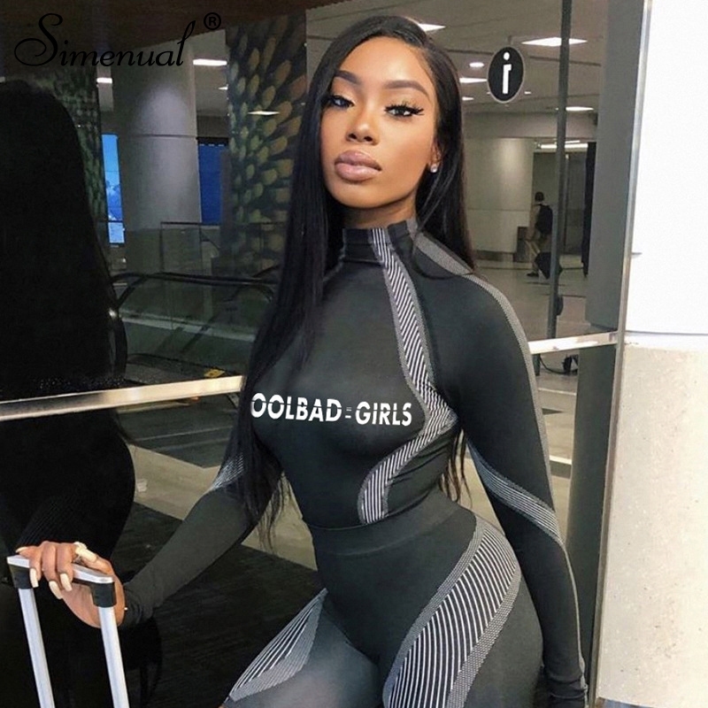 Women's Sporty Letter Print Patchwork Bodysuit: Stylish Activewear For Modern Lifestyles B4