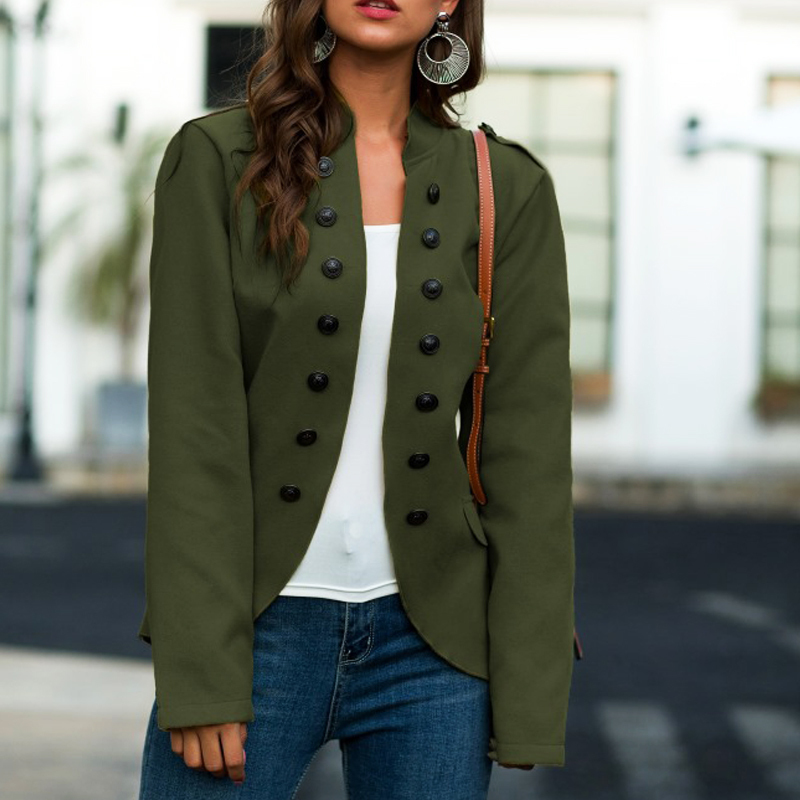 Autumn button Woolen jacket coats women Stand collar buckle double-sided woolen irregular jacket suit female jackets coat 201030