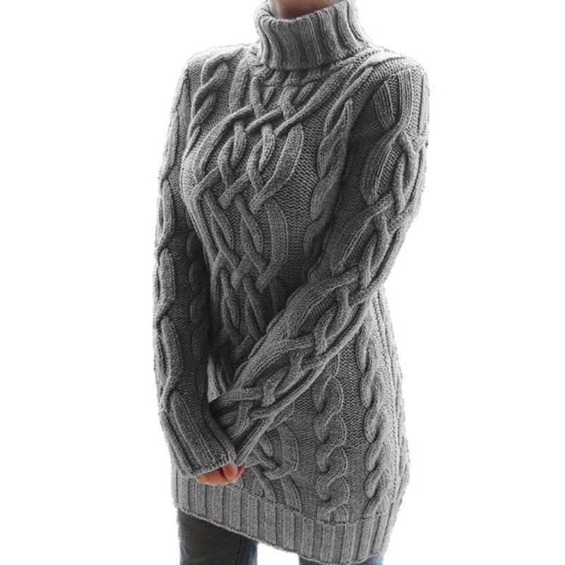 Autumn Winter Turtleneck Thick Long Sweater Black Turtle Neck Women Sweaters Knit Dress Vintage Female 201203