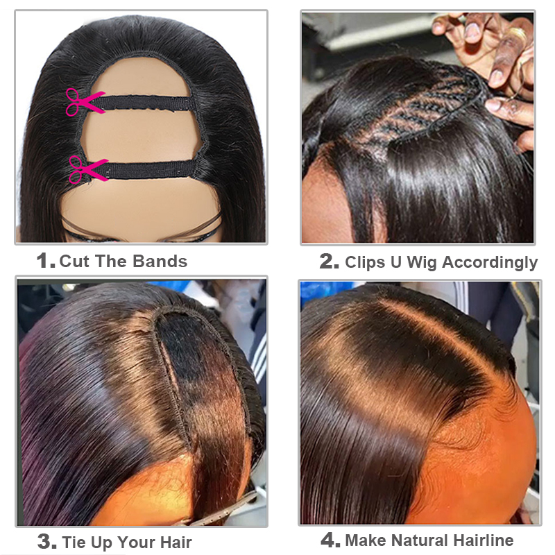 150% Glueless Straight U Part Wigs Malaysian Human Wig Hine Made Remy Hair Wigs U Part