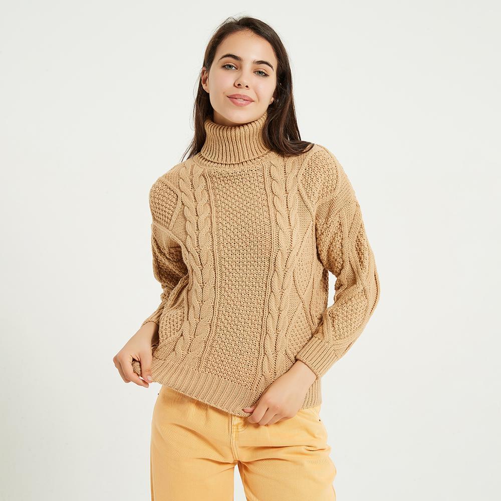 Wixra Womens Sweater Pullovers Thick Casual Turtleneck Solid Autumn Winter Female Knit High Stretch Full Sleeve Twisted Jumpers 201221