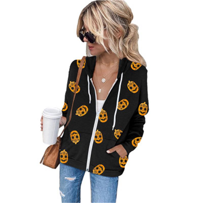 Women Halloween Hoodies Fashion Trend Long Sleeve Cardigan Pumpkin Pattern Hooded Sweater Designer Female Autumn New Zipper Pocket Hoodies