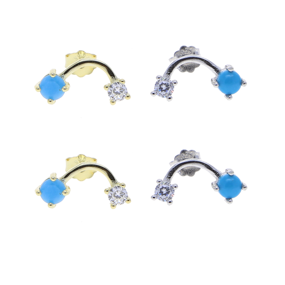 Fashion 925 sterling silver wave shape stud earring Jewelry Cute mini Stud Earrings with turquoise paved for Women ear Earring