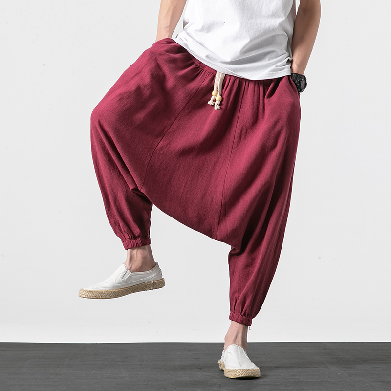 Men Wide Legs Pants Baggy Harem Pants Men Solid Black Trousers Male HipHop Joggers man streetwear hip hop linen Cross-pants 201027