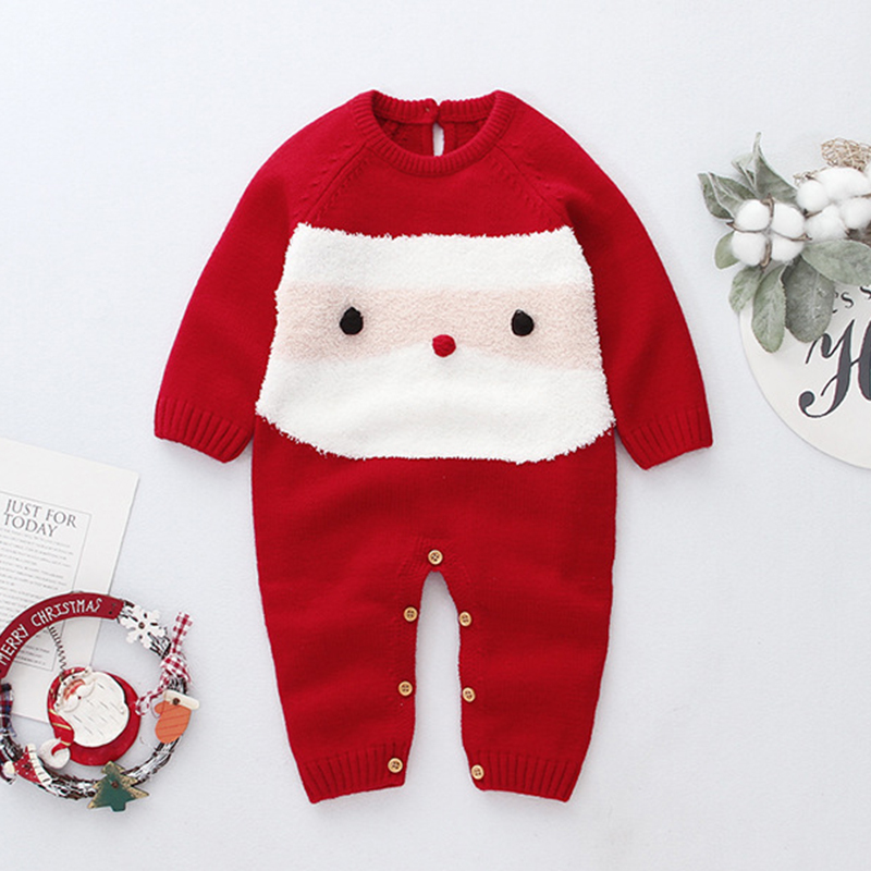 New Cartoon Christmas Baby Boys Girls Long Sleeve Clothes Autumn Winter Boy Girl Kids Knitting Rompers 201028