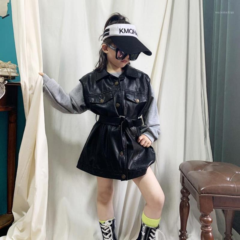 Girls Pu leather vest + Sweater 2pcs sets 2020 spring autumn new belt slim sets children vest fashion clothes 3-12Y ws13881, Black
Girls Pu leather vest + Sweater 2pcs sets 2020 spring autumn new belt slim sets children vest fashion clothes 3-12Y ws13881, Black
