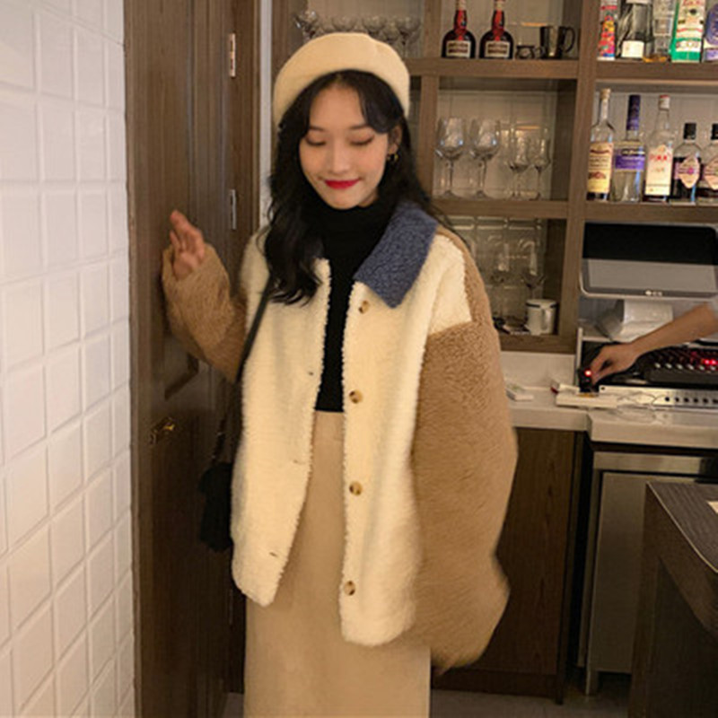 Fashion WomenAutumn Winter White Faux Fur Coat Long Sleeve Loose Thick Warm Lambs Wool Bomber Jacket Female 201017