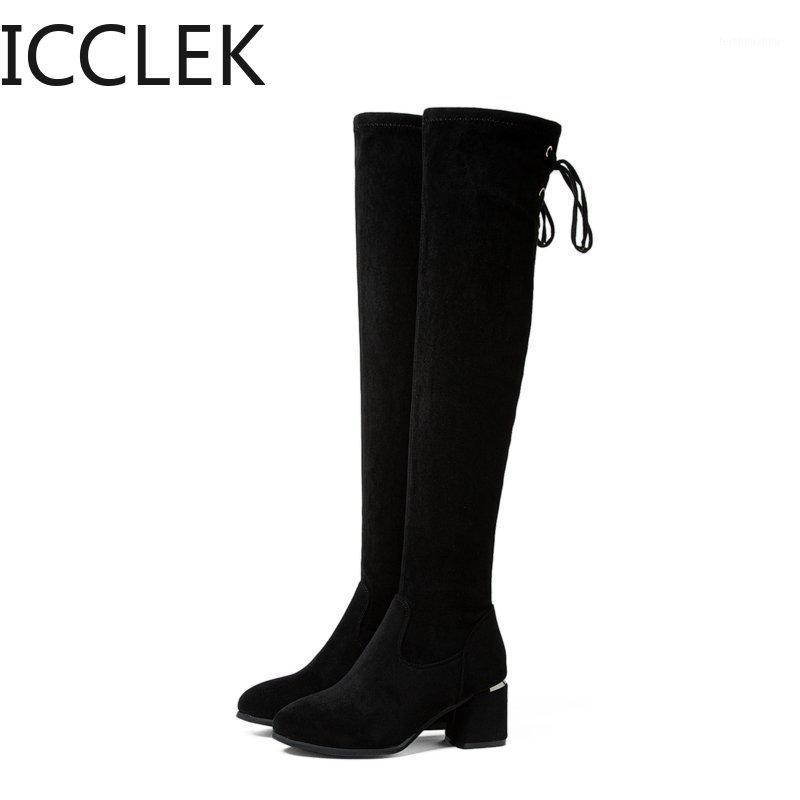 Fashion Over The Knee Long Boots Women Winter Boots High Heels for Women Thick Heel Black Stretch Botas1, Single black