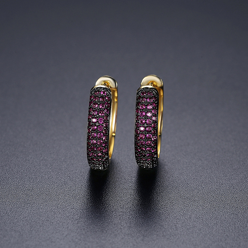 Hip Hop Men's Hoop Earrings Shining Black/Yellow/Red Zircon Huggie Earrings Bling Gold Plated Jewelry Wholesale