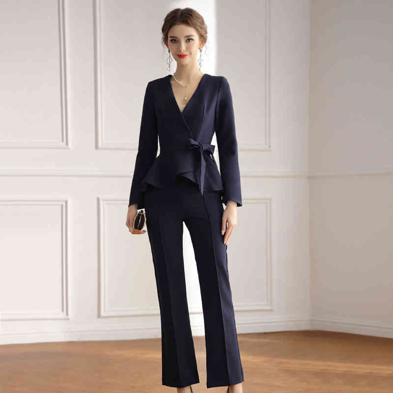 Women' Two Piece Pants Zhili fashion suit women' commuting temperament Ruffle Top in spring 6FU9, Navy blue
Women' Two Piece Pants Zhili fashion suit women' commuting temperament Ruffle Top in spring 6FU9, Navy blue
