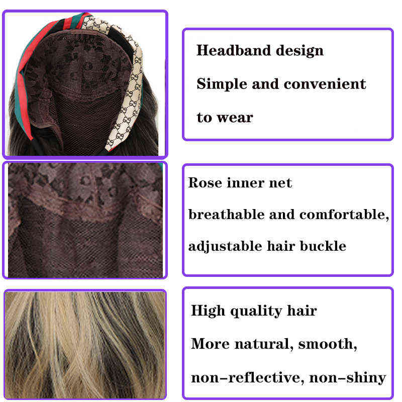 Hairpiece Jinkaili Long Wave Black Ombre Blonde Headband Wigs Heat Resistant Synthetic Lolita New Fashion Hair Band for Women 0121