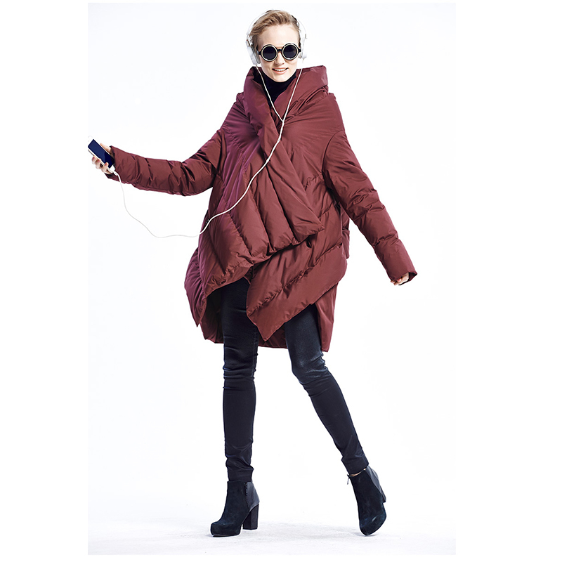 New Fashion Women's Down Jacket Cloaks European Asymmetric Length Winter Coat Female Parkas plus size outwear 201125