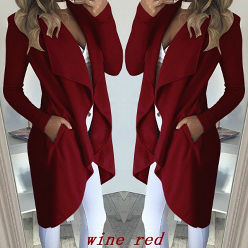 2021 plus size fashion solid color lapel slim long windbreaker jacket women