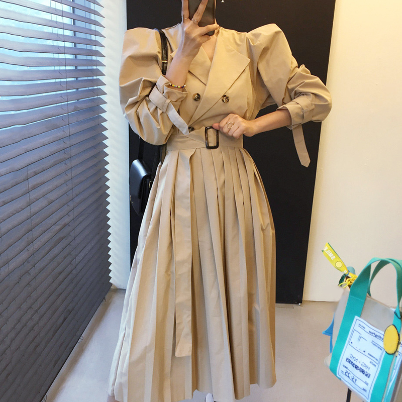 2021 New Spring Autumn Vintage Pleated with Belt A-line Long Sleeve Midi Office Lady D602, Khaki
2021 New Spring Autumn Vintage Pleated with Belt A-line Long Sleeve Midi Office Lady D602, Khaki